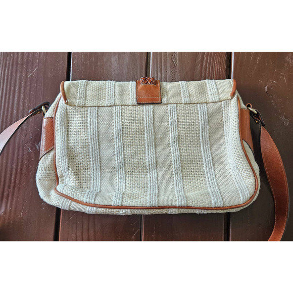 Dillards Vintage Cream Tweed & Leather Crossbody Shoulder Bag Beach Neutral‎ - Picture 7 of 12